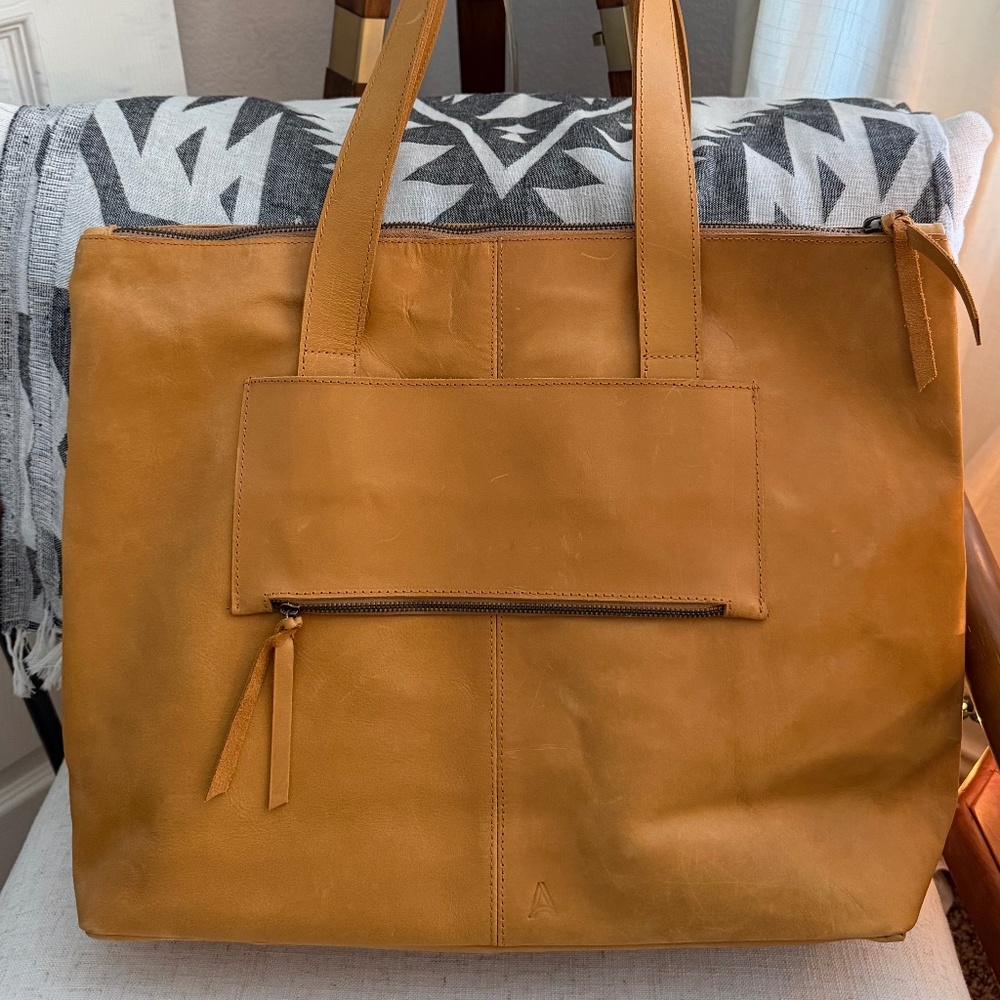 Able Cognac Leather Zipper-Top Tote + Carryall - Picture 2 of 5